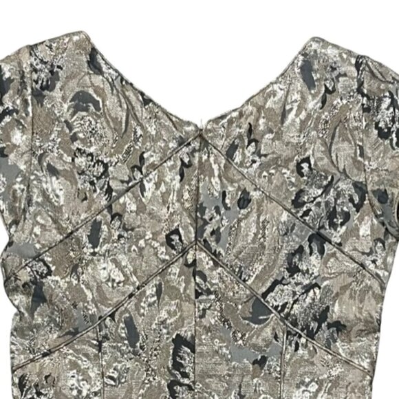 THEIA Brocade Design Metallic Silver Gray Floral Cocktail Dress Size 8 NWOT - Picture 10 of 15